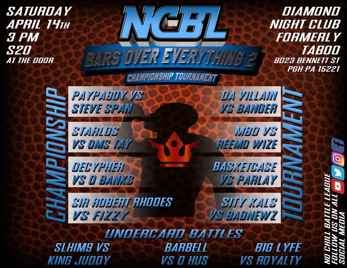 NCBL_PGH's tweet photo. Today at 3pm, Diamond Night Club. Be in the building to witness history #NCBL #CEENOCHILL #BOE2 #THETOURNEY #STAYTUNED https://t.co/MJPJtxIqHi