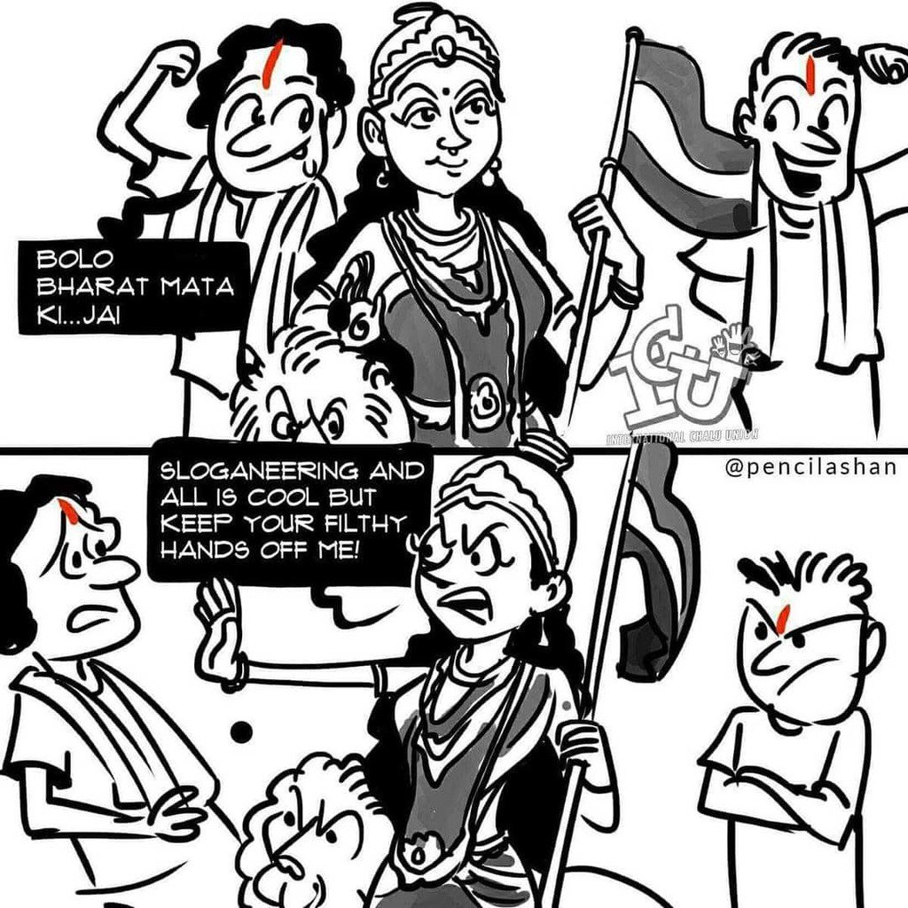 iambackpage's tweet photo. #BharatMata or #Gaumata, no woman can feel safe with #BalatkariJanataParty #RapistRSS
#TrollSangh #JusticeForAsifa #JusticeForUnnao #BJPShieldsRapist #MaunModi #ModiFailsWomen 
via - @chaluunion https://t.co/bYPxC3ljLD