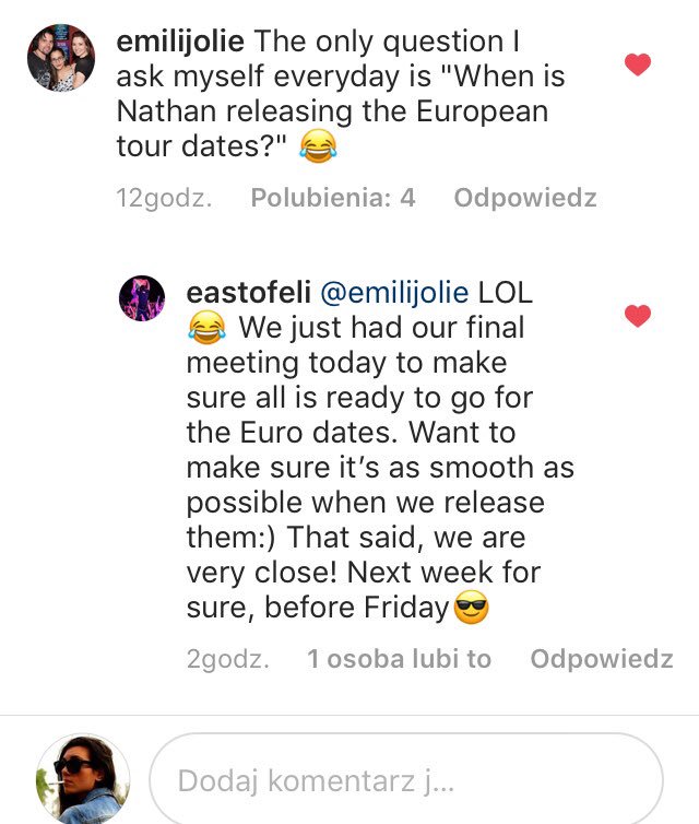 eoepoland's tweet photo. 🔜 Dates and tickets for @eastofeli Europe tour will probably be available before next Friday ❤️ 🤞🏻. Hope to see You all on Europe tour ! It will be an amazing experience 💕 https://t.co/fylaJ0jpmt
