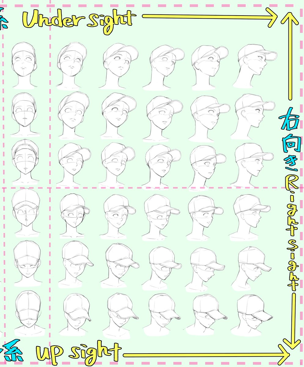 「キャップ帽子が描けない、、、」

「トレースして楽に描きたい、、、」

という人へ❗️

【ぼうしパース表】です↓

練習などにコピー、トレース、保存
【ご自由】にお使いください！ 