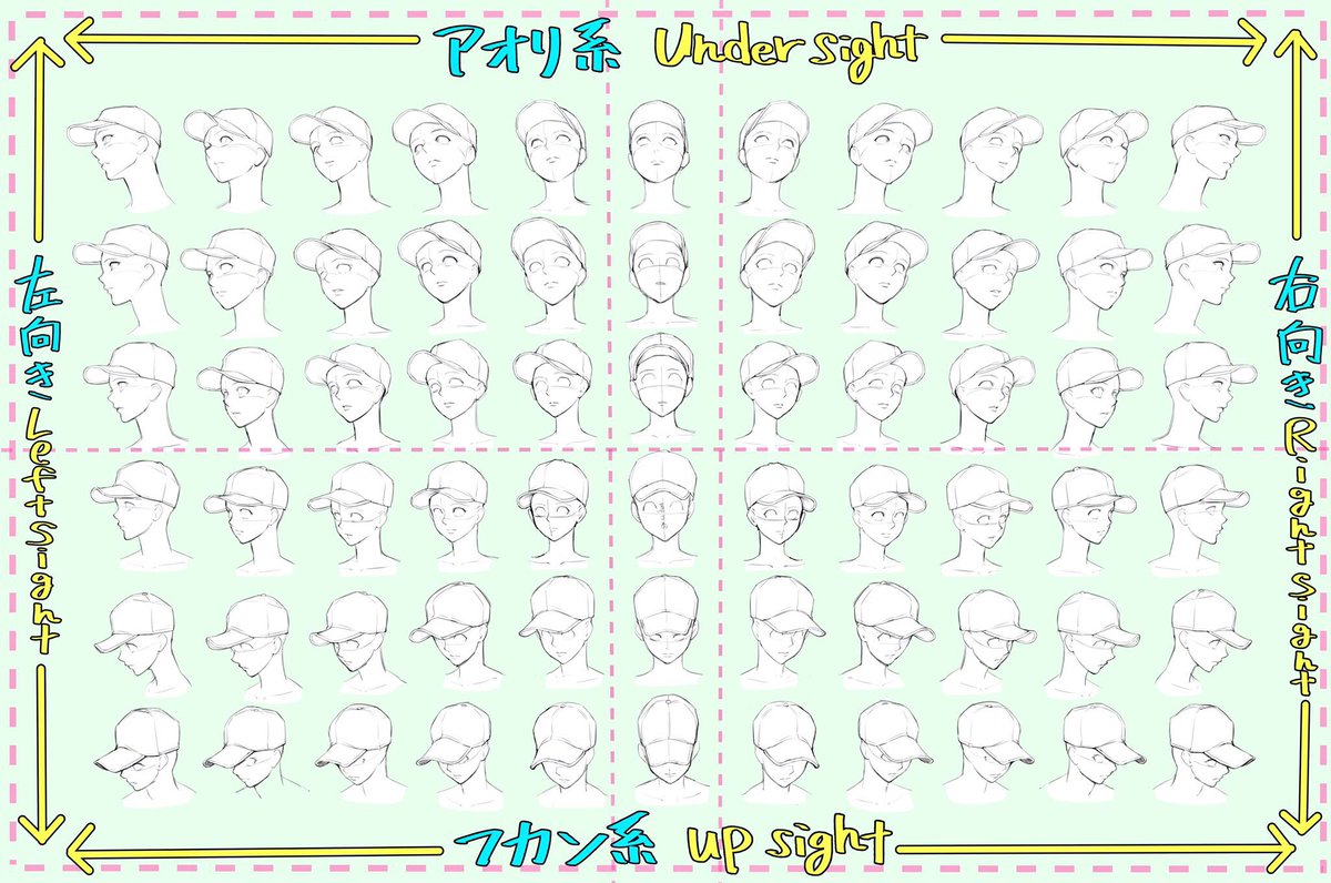 「キャップ帽子が描けない、、、」

「トレースして楽に描きたい、、、」

という人へ❗️

【ぼうしパース表】です↓

練習などにコピー、トレース、保存
【ご自由】にお使いください！ 