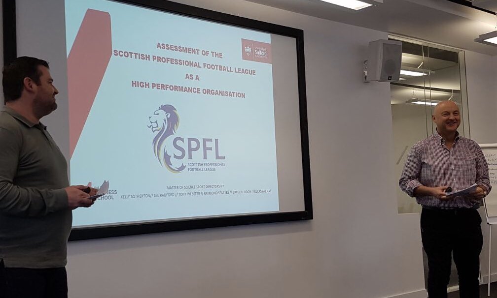 Great couple of days learning last week @MasterSportDir @salfordbizsch  
Enjoyed presenting on High Performance Organisations. Great team effort @GJRioch @LukasArenas92 @RaymondSparkes5 @KellySotherton Lee Radford  
#sportingdirectors #highperformance