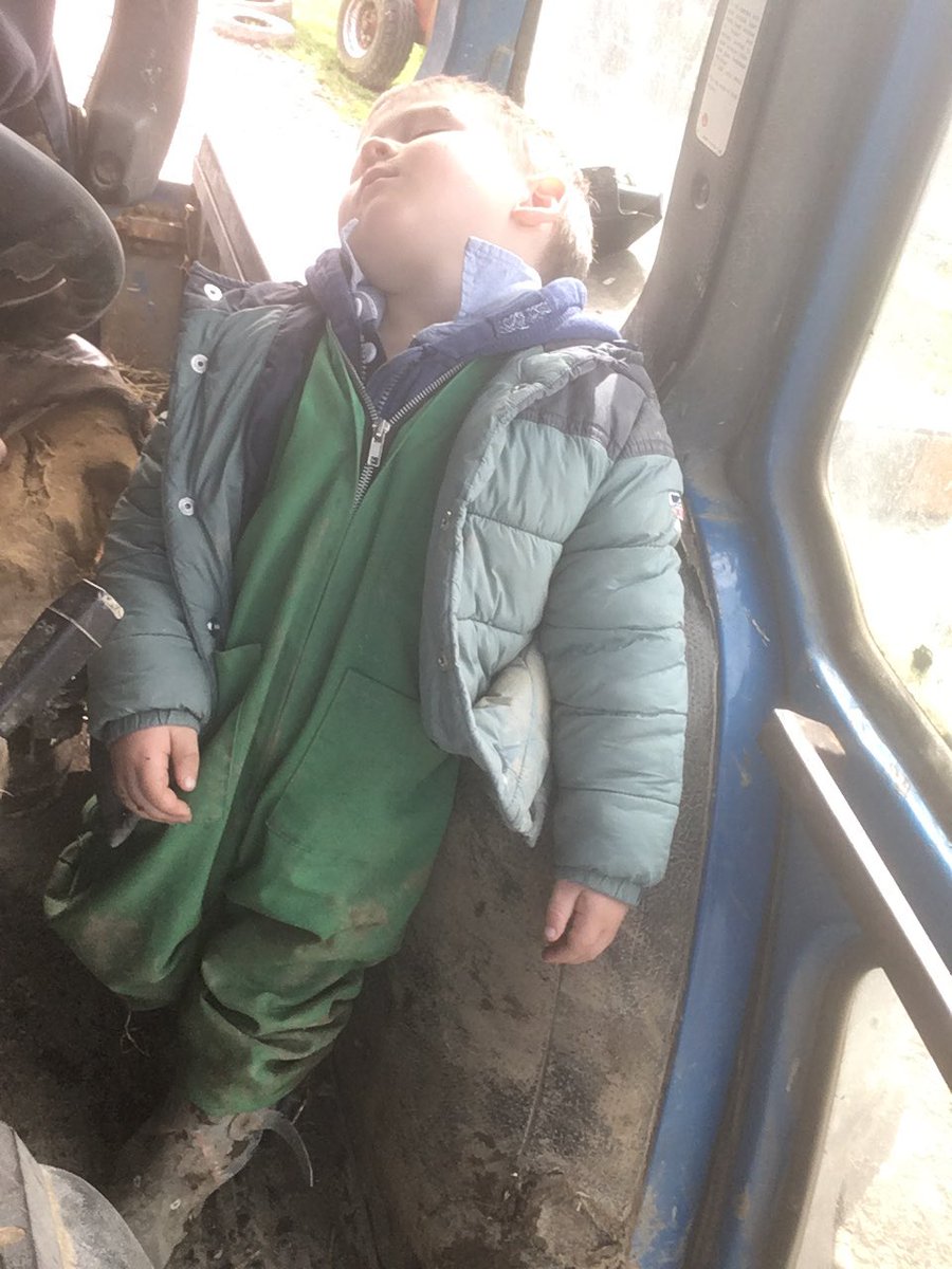 jamesdolygarn's tweet photo. This lil fella is actually asleep standing up in the tractor. I’ll have to dock his wages by a sweet or two. #youthoftoday #farmkids @FarmersWeekly @FarmersGuardian https://t.co/VvH04seznO