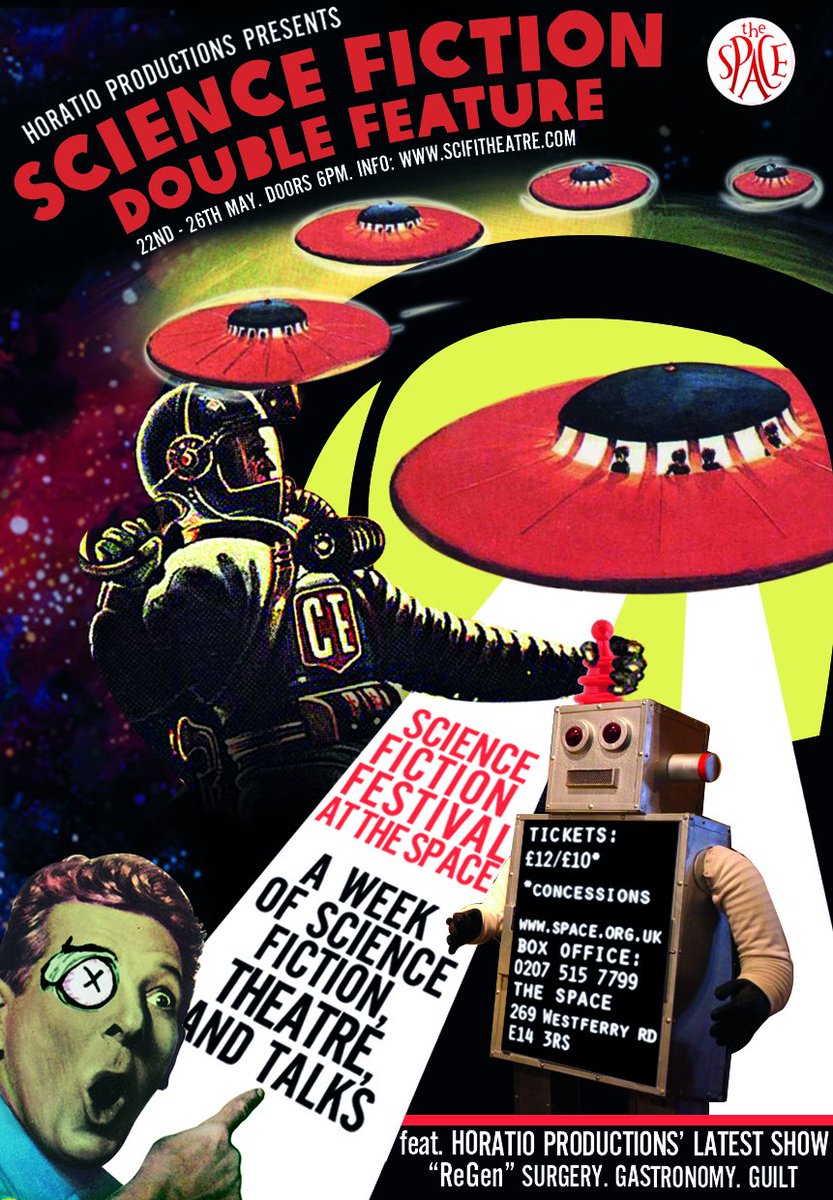 fumigoation's tweet photo. Tickets on sale for #SciFiFest #SciFiTheatre 5 days of glorious #SciFi plays and talks from 22nd - 26th May, obviously in #Space @SpaceArtsCentre https://t.co/sTG9730Mp3 https://t.co/m8tclVvvin