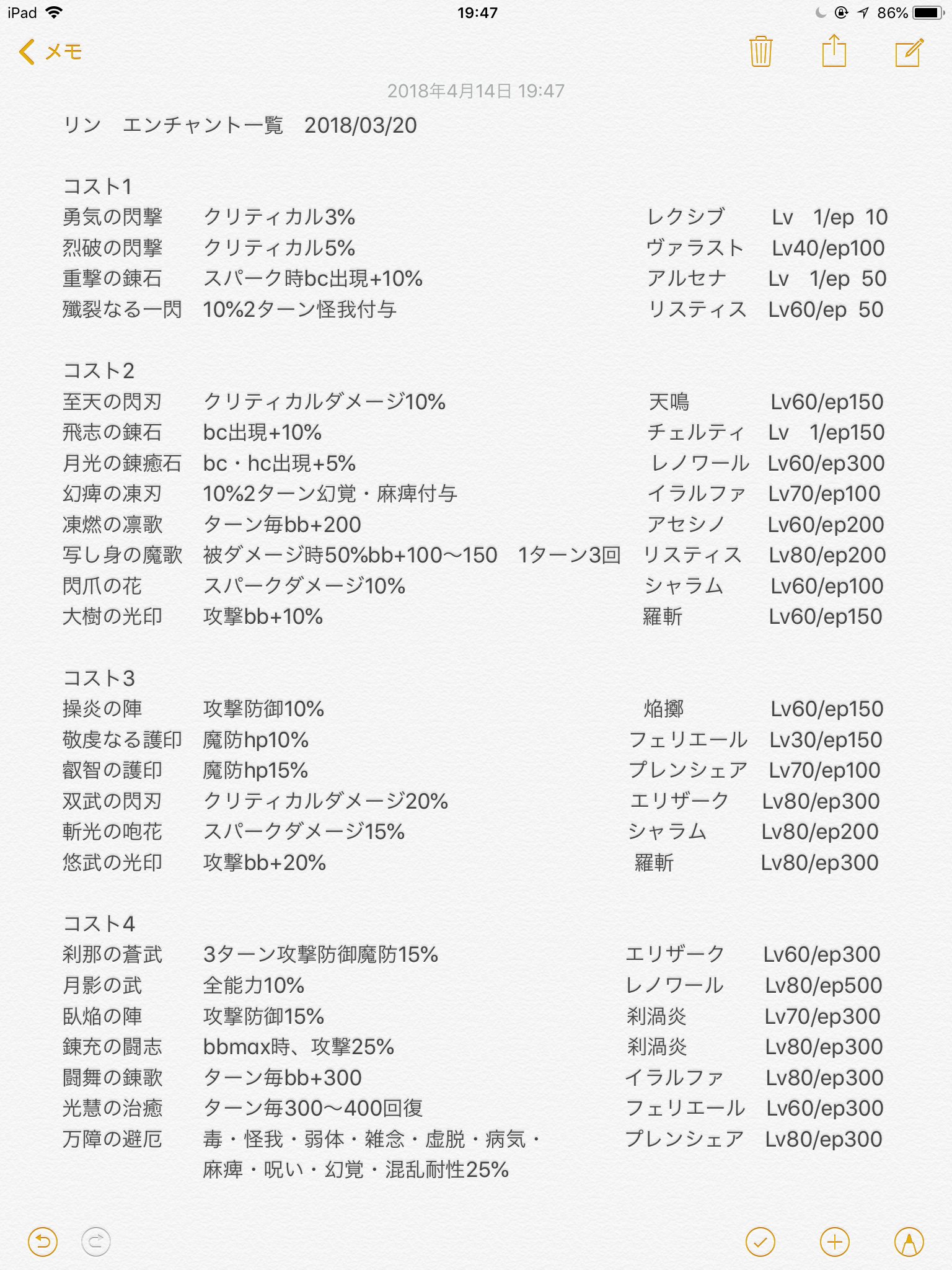 Krnt クロント クロ エンチャント一覧 を再編集してきれいにしました まぁきれいにしただけで中身は前と一緒だが とりあえず4章来る前に現状のエンチャント確認ってことで ブレフロ2 俺のブレフロ