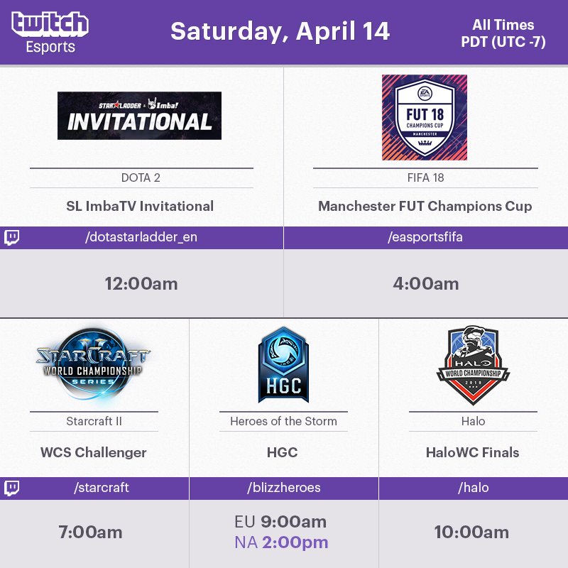 TwitchEsports's tweet photo. Kick off your Saturday with #esports on @Twitch!

What are you watching? 👀 https://t.co/9zcfphKDHg