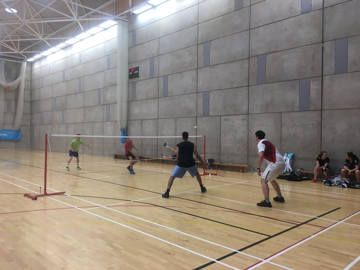 Their official ‘alumni vs students’ students match finished a while back, but <a href="/stmarys_badders/">St Mary's Badminton</a> are still playing with past and present members. Great to see, and look forward to seeing you all in the bar later 🎉☺️🔵⚪️🔵⚪️