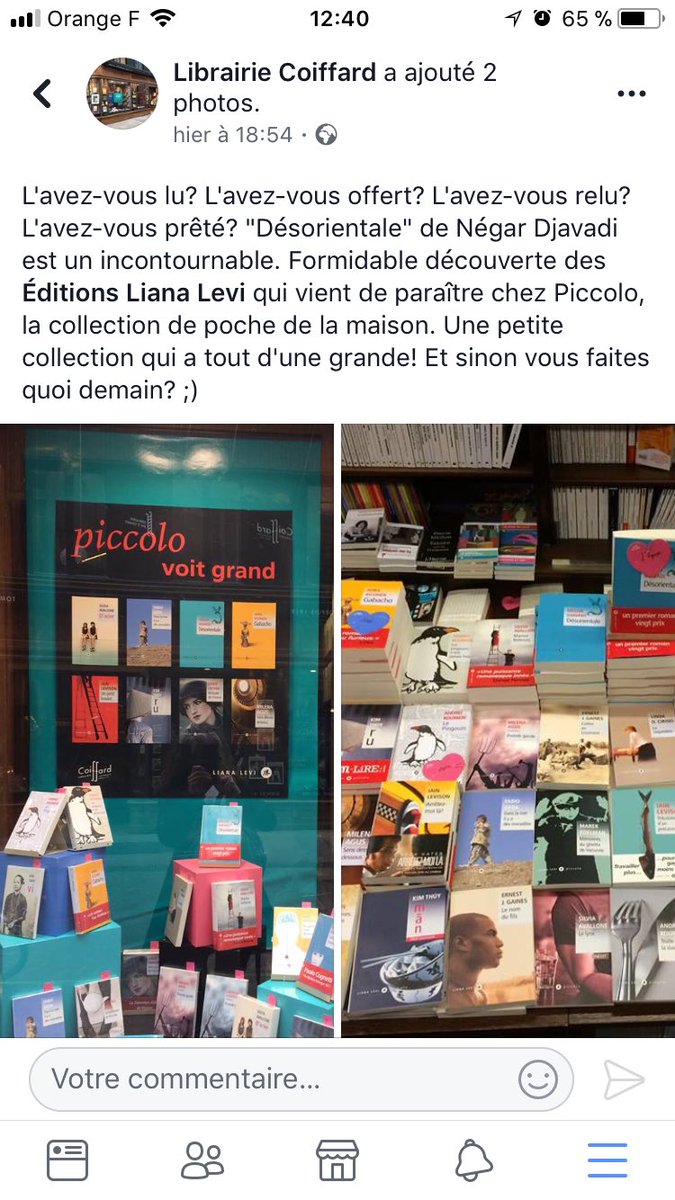 PajotElodie's tweet photo. Piccolo « une Piccolo collection qui a tout d’une grande » @LibCoiffard merci ! #piccolo #lianalevi #desorientale @NegarDjav #librairie https://t.co/8ElKxdowhI