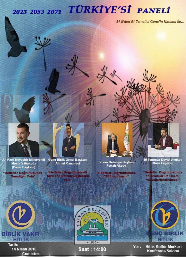 2023-2053-2071 #Türkiye’si Paneline Birlik Vakfı Bitlis Şubesinin daveti üzerine oturum başkanı olarak iştirak ettik.
“Hedefler Doğrultusunda Gençliğin Rolü” başlıklı konuşmamı 81 ilden 81 temsilci gencimizin katılımı ile gerçekleştirdim. <a href="/birlikvakfi1/">BİRLİK VAKFI GENEL MERKEZİ</a> 
Hep “Birlik”te #Hedef2023
