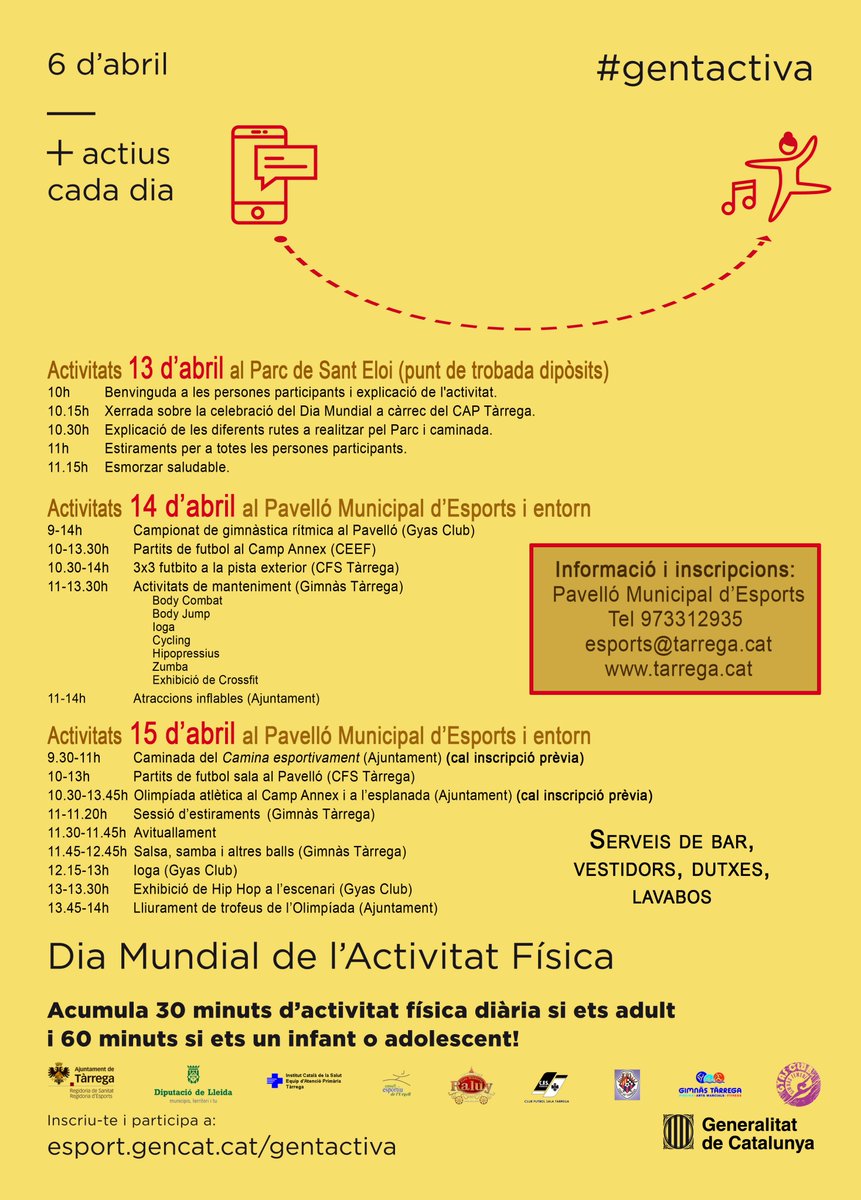 ajtarrega's tweet photo. 📸 Molt de públic avui al Pavelló Municipal d'Esports #Tàrrega per gaudir de les propostes del #DiaMundialActivitatFísica, amb campionat de gimnàstica rítmica de #GyasClub. Demà diumenge, molt més al Parc Esportiu amb entitats esportives de la ciutat. Us hi esperem! #gentactiva https://t.co/qkwHrQYqth