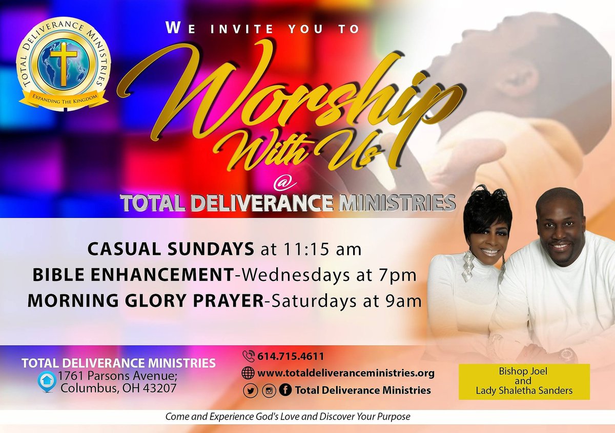 Come as YOU are, be my special guest, and join us for a remarkable worship experience. TOMORROW at 11:15 a.m. at Total Deliverance Ministries.
totaldeliveranceministries.org
#expandingthekingdom
#oneday
#atatime
#experiencejesus
#experiencelove
#experiencefreedom
#Itstimeforanupgrade