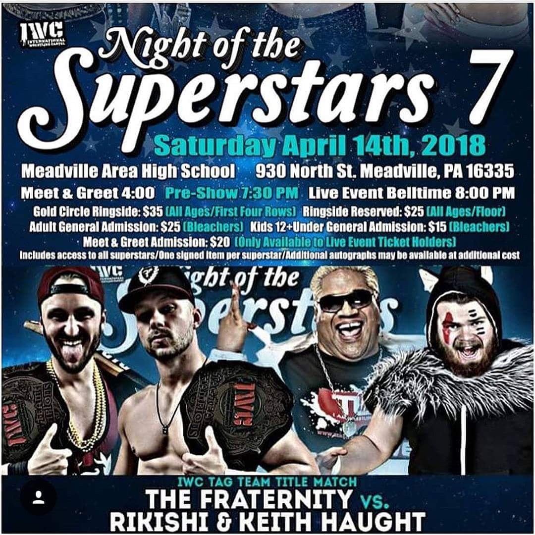 HaughtJr's tweet photo. Tonight will be the one of the biggest moments of my career as I team with @TheREALRIKISHI to try to win the IWC Tag Titles against the Fraternity @Channing_Decker @TheTrentGibson tonight in Meadville! Can't wait! So honored to be teaming with Rikishi! #Lookflytoday @IWCwrestling https://t.co/jjU763mrhy