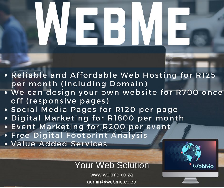 WebMe_SA's tweet image. Introducing, @WebMe_SA 

Your Web Solution at affordable prices.

#Webme #Webdesign #socialmediamarketing #DigitalMarketing