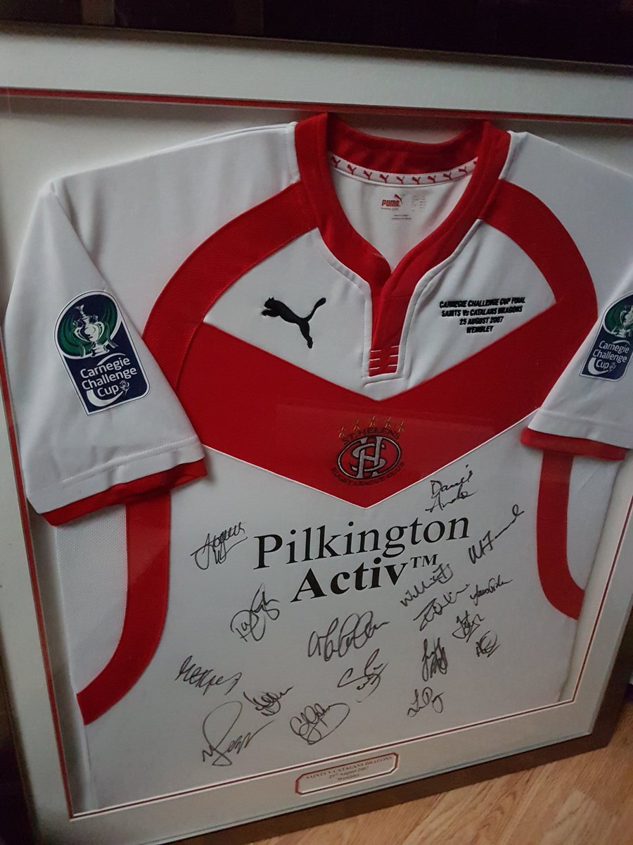 lisa2628's tweet photo. Signed saints shirt from the first challenge cup final at the new Wembley, professionally framed open to offers. https://t.co/INaaH6fAoA