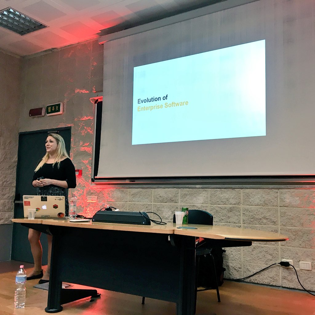 CodemotionIT's tweet photo. There is an evolution of #enterprise #software. In 35 years many things changed, also about #communication: on our mobiles we have Google assistence, Siri and so on. We have to transfer this to the #business environment - Tina Rauschenbach from @SAP 

#Codemotion https://t.co/EqcDcl53JG
