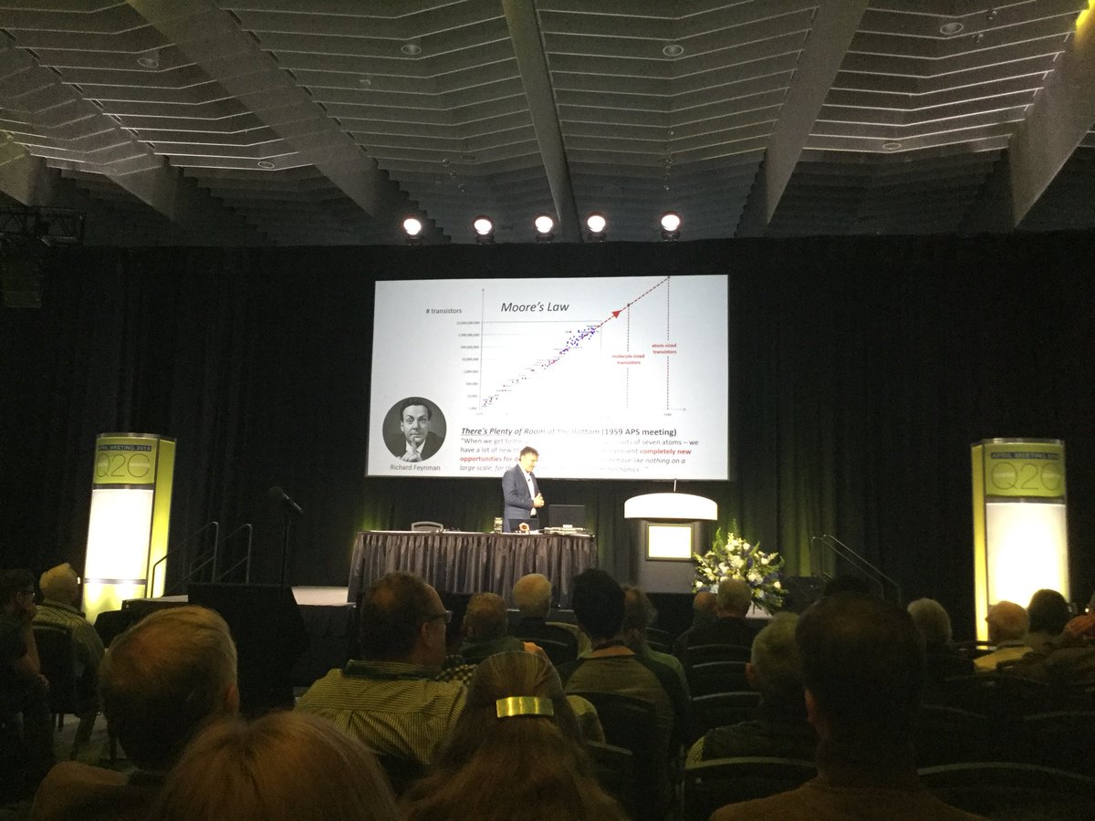 hamishljohn's tweet photo. Quantum computer whiz Christopher Monroe on Richard Feynman’s inspirations for quantum computing in his famous lecture of 1959 “There’s plenty of room at the bottom” #apsapril https://t.co/xJCimOOgKD