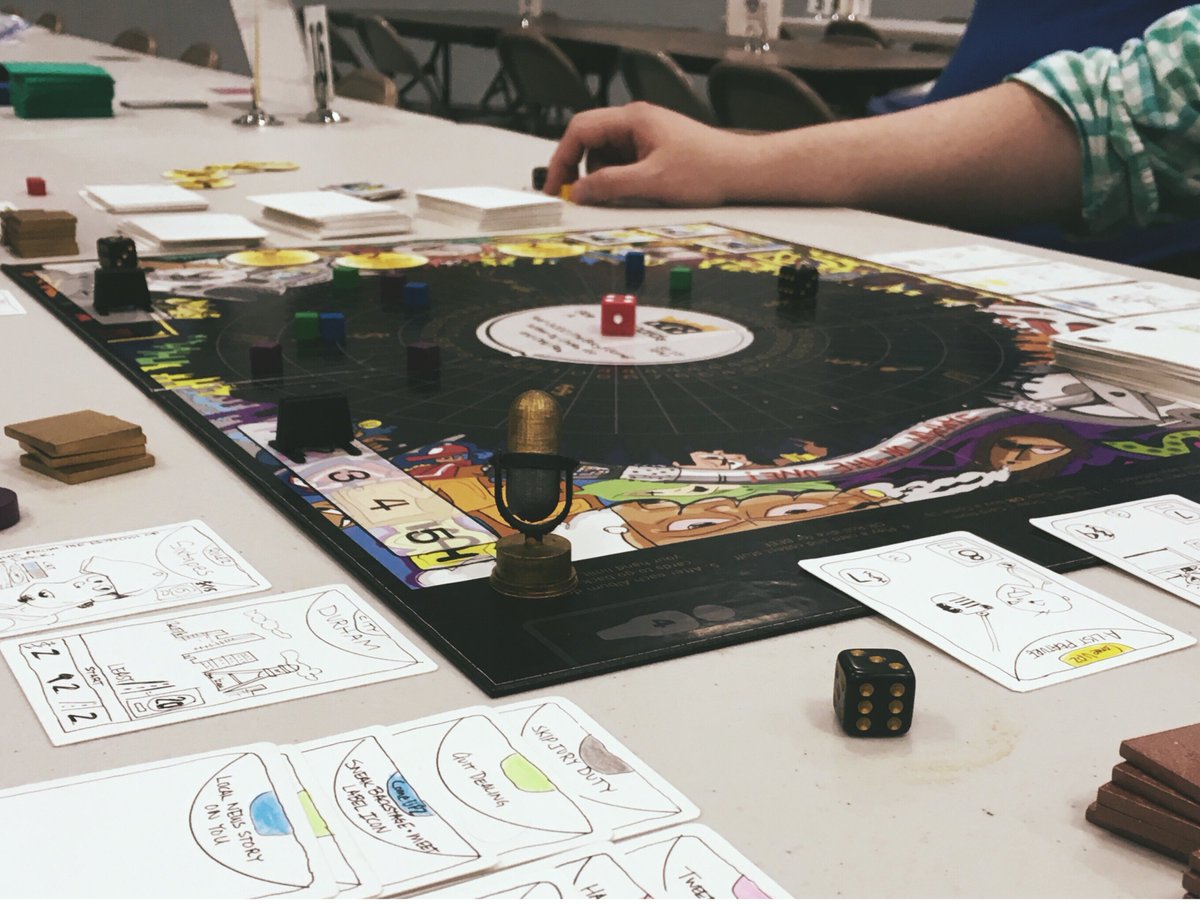 colorwaygamelab's tweet photo. Just finished up the first play test! Don’t be shy. Come check out #RapGodz while you still can!!! Here until 8PM - #No1 #hiphop #boardgame #norapskillzrequired https://t.co/G2OYW8kICQ