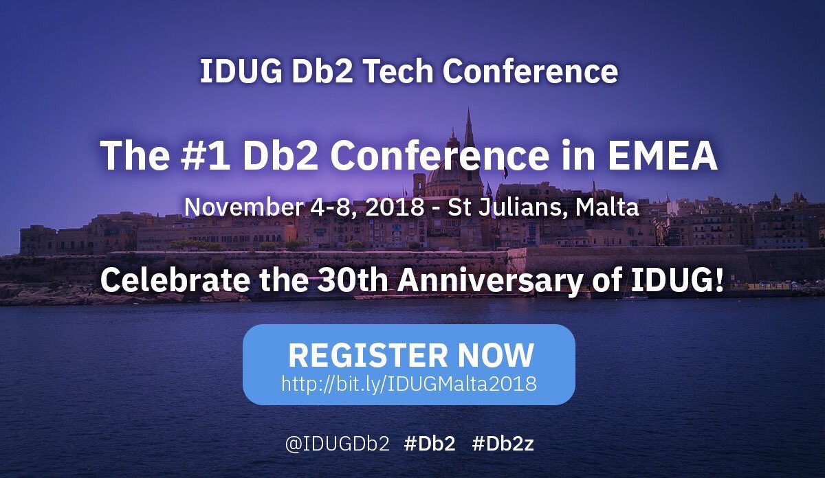 Db2World's tweet photo. Attend #Db2z  &amp; Enterprise #Analytics  Event #IBM  South Bank London. Register Now https://t.co/odCy1v9CCA  and win a complimentary conference pass for #IDUGDb2 conference in Malta. Celebrate 35 year of #Db2 @Db2World https://t.co/GquF4qYXGv