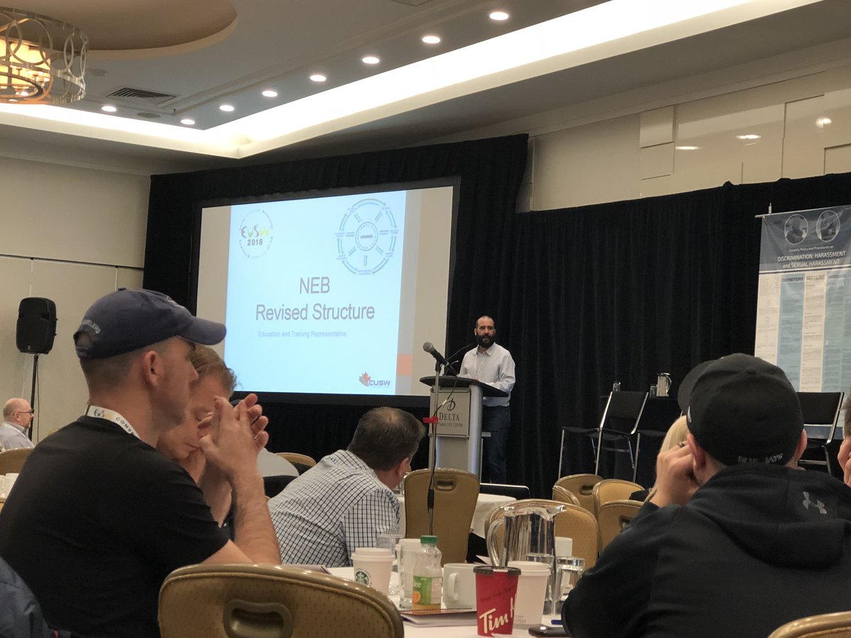 CUSW's tweet photo. Jason Baptista of @CUSW speaking on the National Exrcutive Board revised structure in relation to education and training at the #CUSW2018 convention https://t.co/6SMRPpQ3KQ