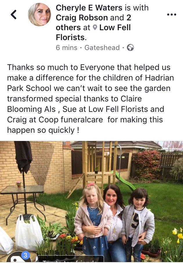 eve_cheryle's tweet photo. Busy afternoon with @Roppa71 Gateshead @CoopFuneralcare working with the amazing #LowFellFlorists and #BloomingAls helping Hadrian School which was sadly vandalised ... well done Craig #PlanItActionIt  #dowhatmattersmost https://t.co/2VfqWiKHGQ