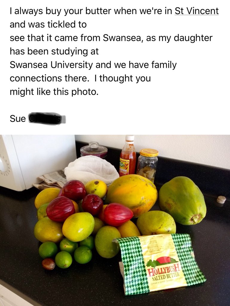 WelshButter's tweet photo. What a lovely email from one of our lovely Customers all the way from the beautiful Island🌴#StVincent. Many thanks Sue 👍 #spreadingthelove #globally #buylocal #enjoyanywhere @HollybushButter https://t.co/Em87MiK1rj
