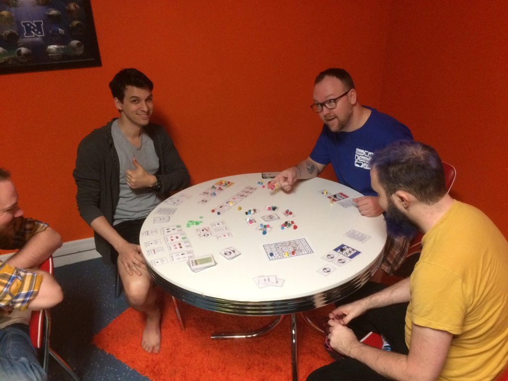 CardboardEdison's tweet photo. Today's #CardboardEdisonAward finalist testing is off and running! It's Yes, Chef! by @Dennisiskuku @danielrocchi67, Capes by @BGDesignLab, Hunker Chunky by @paperwilds, and Dark Curios by @WorldsmithJim! https://t.co/wDuWbt5e9x