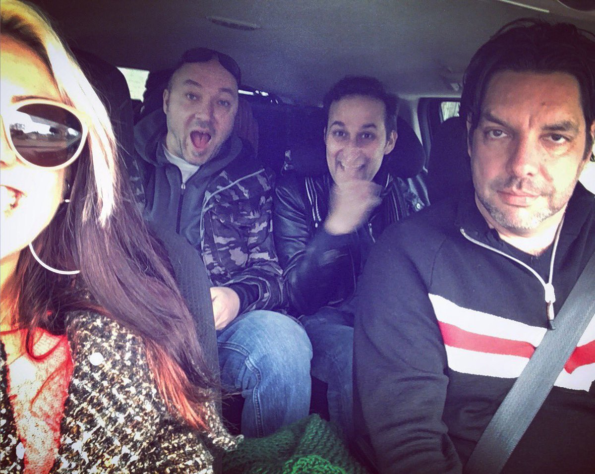 thebassmachine's tweet photo. We’re all squished back into the van to drive through some freezing rain to get to Île-Perrot, QC to play at Smoked Meat Pete’s tonight! 
#squishy #packedtight #blues #freezingrain #photofromyesterday #whenitwassunny https://t.co/fnLo9C6LqI