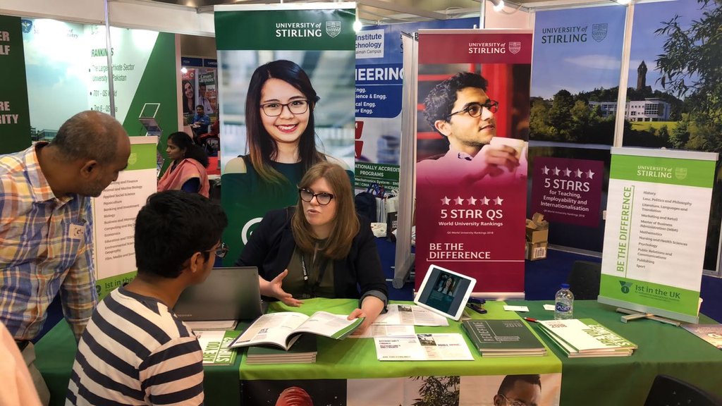 StirUni's tweet photo. Here's Jenny, one of our awesome recruitment team members counselling prospective students at the @GETEX1 exhibition in #Dubai If you are at the event, go say hi! #GETEX2018 #scotlandwelcomestheworld #WeAreInternational https://t.co/NFJL67XzWh