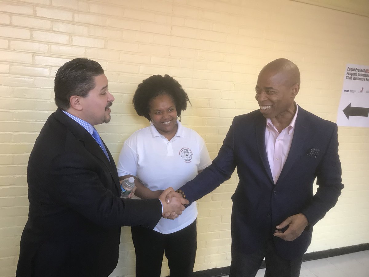 BKBoroHall's tweet photo. Today’s a great day in #EastNewYork. After years of hard work, I’m so proud to help launch the Eagle Project, partnering @EAFNYC with nine of #Brooklyn’s @NYCSchools. It’s all about #mentorship for our #youngmenofcolor. Special thanks to @DOEChancellor Carranza for your support! https://t.co/NLqblbEnG7