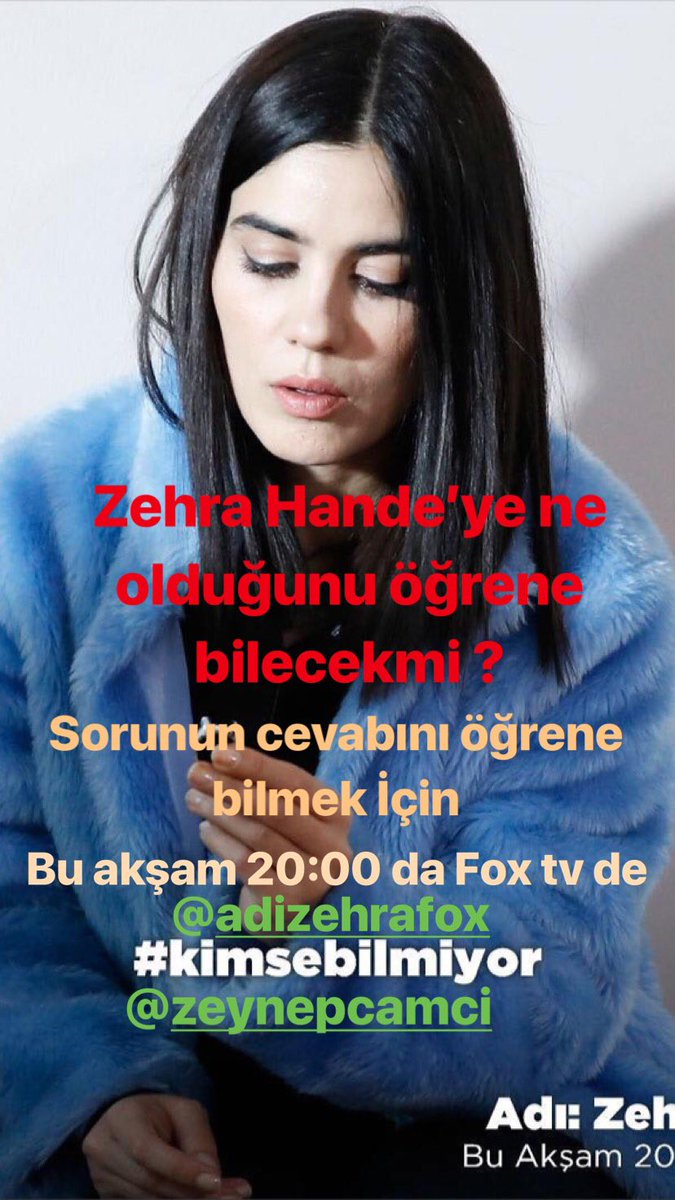 Sana ne olduğunu öğrenicem Hande.! #AdiZehra #kimsebilmiyor <a href="/zeynep_camci/">zeynep çamcı gerçek</a> <a href="/adizehrafox/">Adı: Zehra</a> @FOXTurkiye