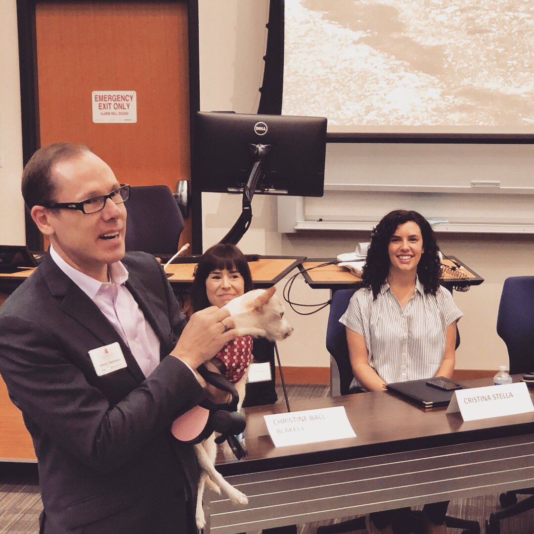 GGULaw's tweet photo. Dean Niedwiecki (@lawdeanant) & his rescue dog Sophie welcomes the 2018 California Animal Law Symposium to #GGULaw!
A big thank you to #SALDF for your hard work putting this event together! https://t.co/GeeId1BKtI