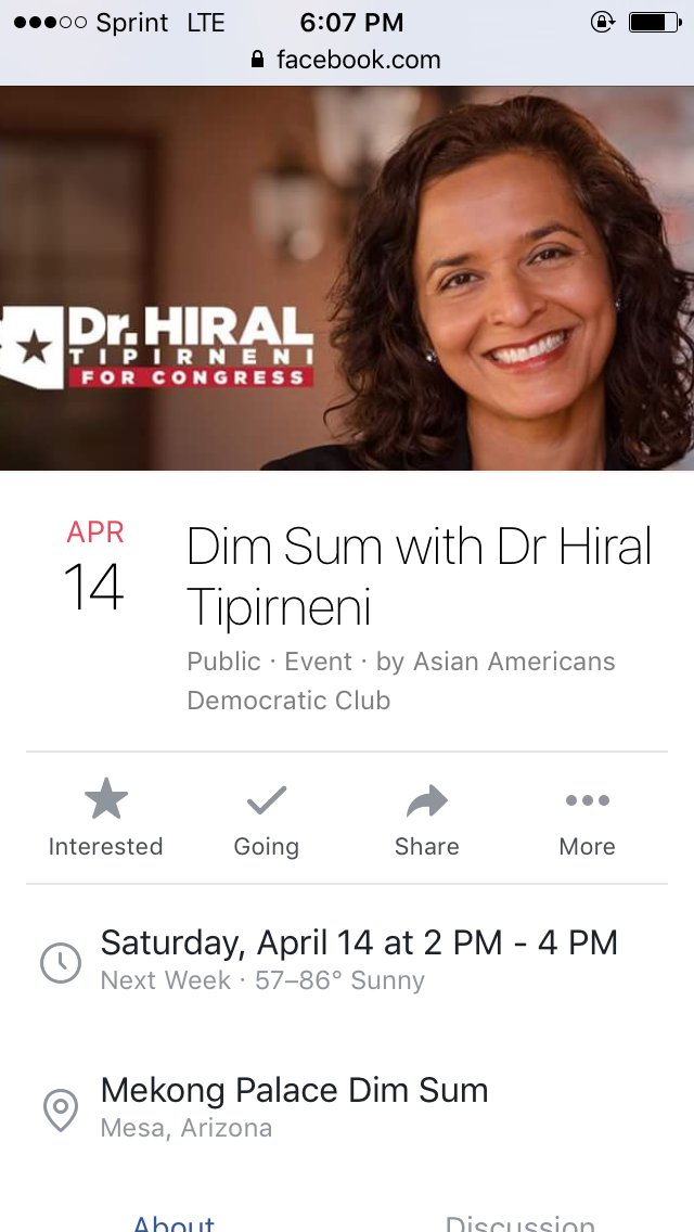 AsianDems's tweet photo. @AADC_AZ1 hosts a local fundraising event for @hiral4congress today. All #AsianDems & #Resisters please donate https://t.co/kUKmRVDeYX #FlipAZBlue on April 24 #Hiral4Congress #BlueWave2018 https://t.co/CCbiPSttGH