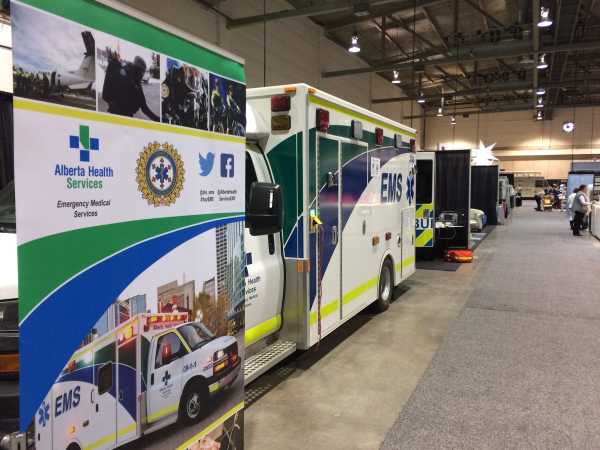 EHS_Alberta's tweet photo. #yourEMS at the @WomansShowYYC ready to discuss safe & healthy choices. Stop by, say hi, see an ambulance and get an @emsfoundation Capsule of Life. We value community engagement and the opportunity to provide #Albertans insight into their ambulance service. #WomansShowYYC https://t.co/pg1DTwuUJy