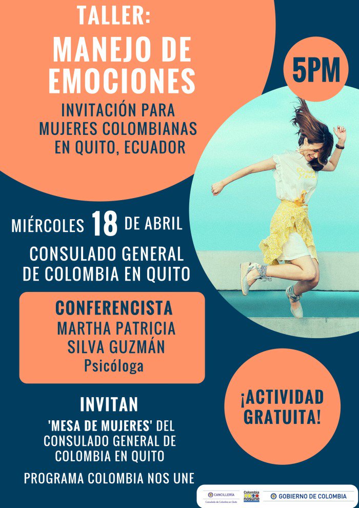 📣 Un taller creado especialmente para las mujeres colombianas 🇨🇴 en #Quito, #Ecuador. 🗓 Las esperamos el miércoles 18 de abril. 
CLIC 👉👉 bit.ly/2JN2UUP 👈👈
¡Actividad gratuita! 👌
