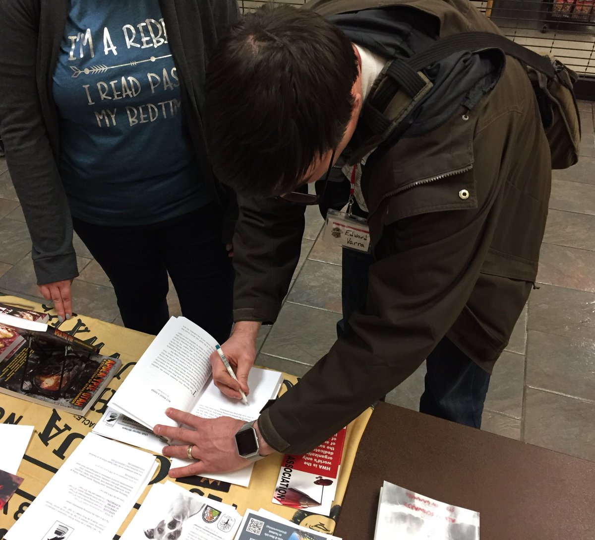 We’re here at LUW Spring Conference, sharing THE HUNGER with the local writing community! Many of the contributing authors have stopped by the booth to sign some copies, including Edward Varra, who got to autograph his writing for the very first time. #TheHunger #LUW2018