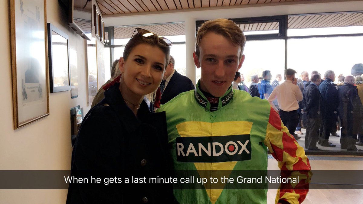 KateTracey12's tweet photo. I think you can see the shock in his faceπ only given 30 mins notice to ride in the #GrandNational πππ @AintreeRaces #saintare #somecallup #Aintree2018 #greatestraceintheworld #sofasarebetterthanchairs @CM_Gethings https://t.co/krzdsYdU5E