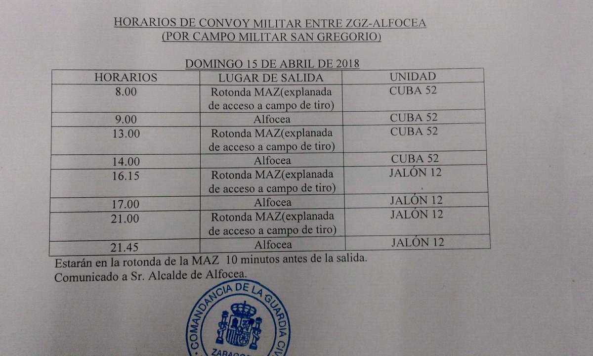 zaragoza_es's tweet photo. Estos son los horarios para l@s vecin@s de #Alfocea que necesiten entrar o salir del barrio mañana domingo, acompañados por un convoy militar a través del campo de San Gregorio.
#crecidaEbro #Zaragoza https://t.co/sTRq53thLg