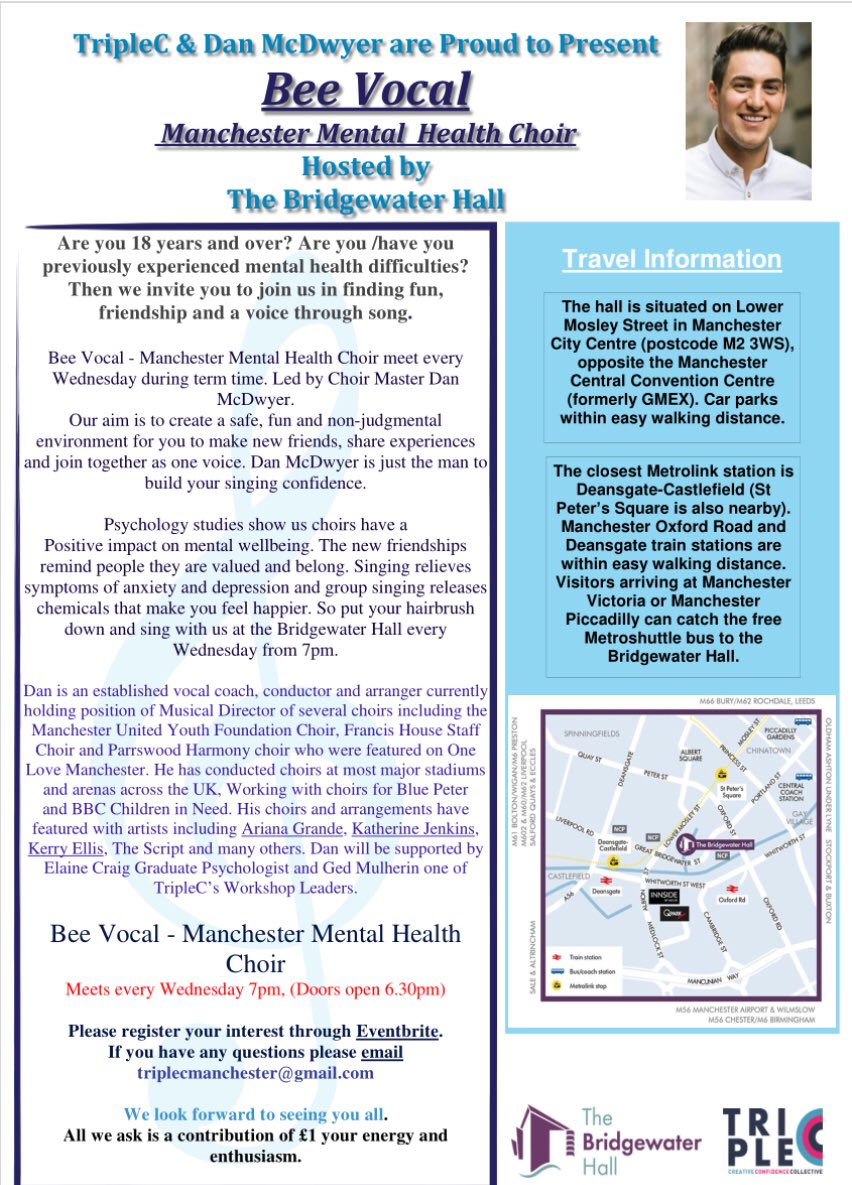 cheryleehouston's tweet photo. @AndyBurnhamGM Please RT #BeeVocal🐝 #Manchester Mental Health Choir is welcoming new members, we meet @BridgewaterHall Wednesdays 7-8.30pm doors open 6.30pm 
  🎶Choirs are proven to have a positive impact on mental wellbeing 🎶 https://t.co/dIarsKrW97 @danielmcdwyer https://t.co/2ssKF40yai