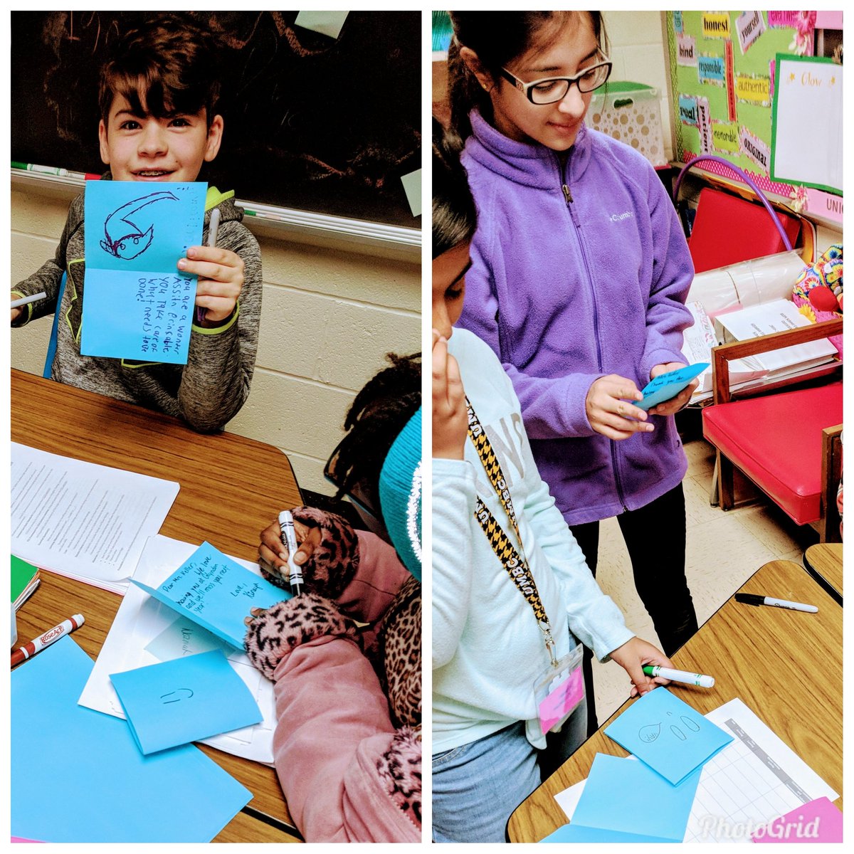 MertensAsh's tweet image. @GlyndonES 5th graders show appreciation and thankfulness to their AP, @mordakowski and Librarian, Ms.Keller! ♥️💙  #APWeek18 #NationalLibraryWeek2018