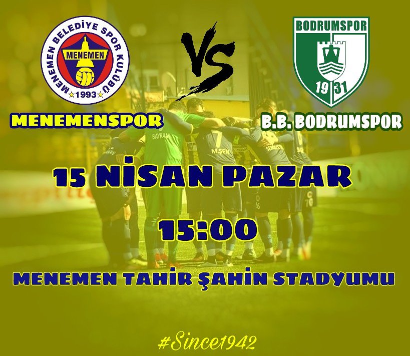 MenemenFK's tweet photo. ⚽️ T.F.F. 2.Lig 31. Hafta ⚽️ MENEMENSPORUMUZ - B.B. Bodrumspor
📆 15 Nisan Pazar
⏰ 15:00
🏟 Menemen Tahir Şahin Stadyumu
📺 ❌

#Kenetlen
#RengimizSarıLacivert
#SevdamızMenemenspor 
#FormanıGiyMaçaGel 
#SendeOradaOl
#TakımınıYalnızBırakma
#OseneBuSene
#Since1942 https://t.co/rsaWZIn86W