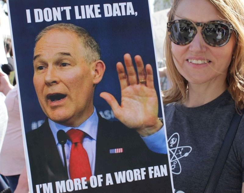 CHogue's tweet photo. A #startrek fan's sign with @EPA chief Scott Pruitt at the #MarchforScienceDC today #marchforscience2018 #marchforscience #startrekTNG https://t.co/e0WNVSivSn