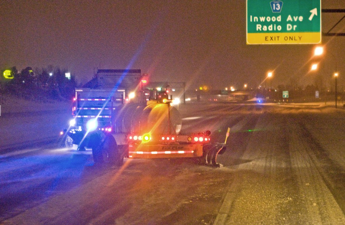 MnDOT's tweet image. Why the flashing lights?
When our plows are working, 
they are considered emergency vehicles. 
Motorists need to yield to emergency vehicles, 
rather than the other way around. 

10 car lengths behind the plow is the safest place to be.