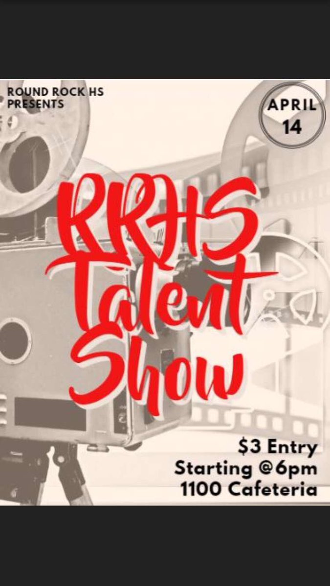RRstuco2018's tweet photo. The RRHS Talent Show is tonight in the cafeteria at 6 pm! $3 admission!! There will be concessions available for purchase!🎉 https://t.co/zGP5ORFkwS