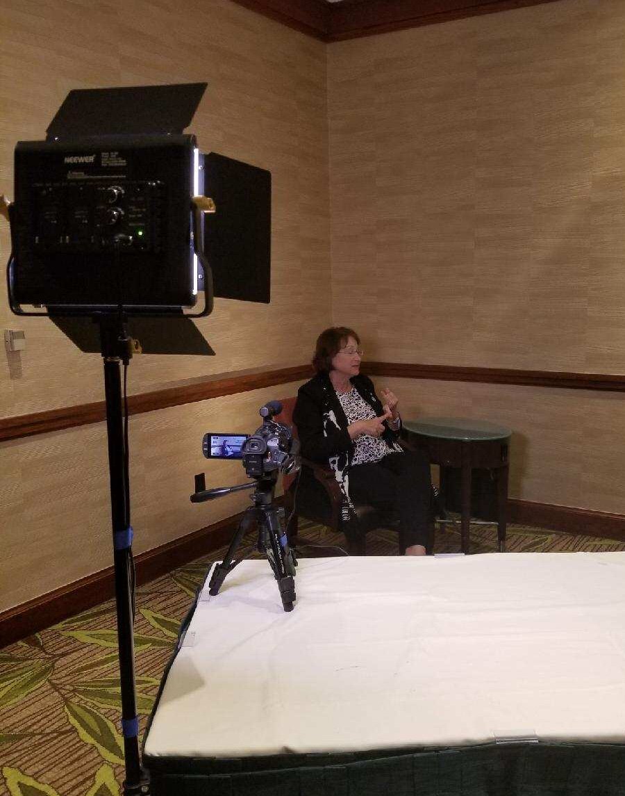SIMInt's tweet photo. Behind the scenes at #SIMConnectLive18, interviewing SIM legend, June Drewry https://t.co/qBIG79B5jr