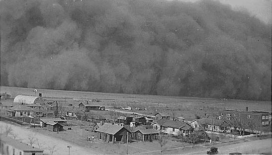 Black Sunday dust storm approaching Rolla, Kansas on THIS DAY 83 years ago 
(April 14, 1935). 

A dust storm so severe that the day is known as Black Sunday. It was one of the worst dust storms in American history and is estimated to have displaced 300 million tons of topsoil.