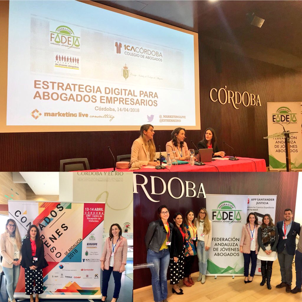 estherreino's tweet photo. Enhorabuena por el magnífico #congreso de #abogados jóvenes organizado en #Córdoba. Muchas gracias a las abogadas Paloma Mendoza y Elena Díaz Adorna por invitarme a participar. Ha sido un placer #FADEJA #abogacia #estrategiadigital #marketingjuridico https://t.co/mOZLQE6Rbo