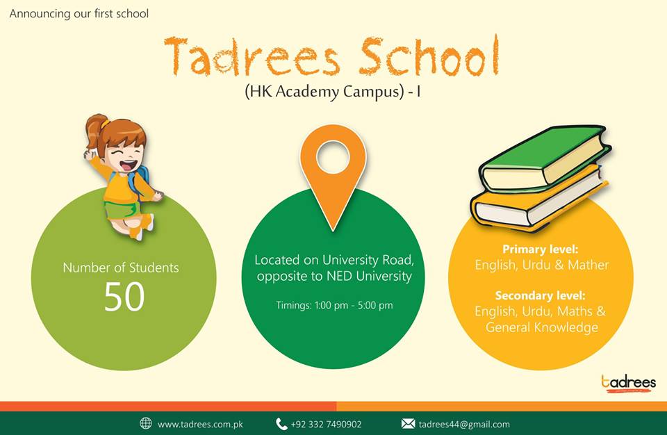 TADREES_'s tweet photo. Good News!

It gives us utmost pleasure to announce that Tadrees is all set to start its own school in collaboration with HK Academy. We would like to pay our genuine regards to our donors and well-wishers for their support,

#growingTadrees
#Har_heth_main_hoga_qalm https://t.co/VPRyoFZNBa