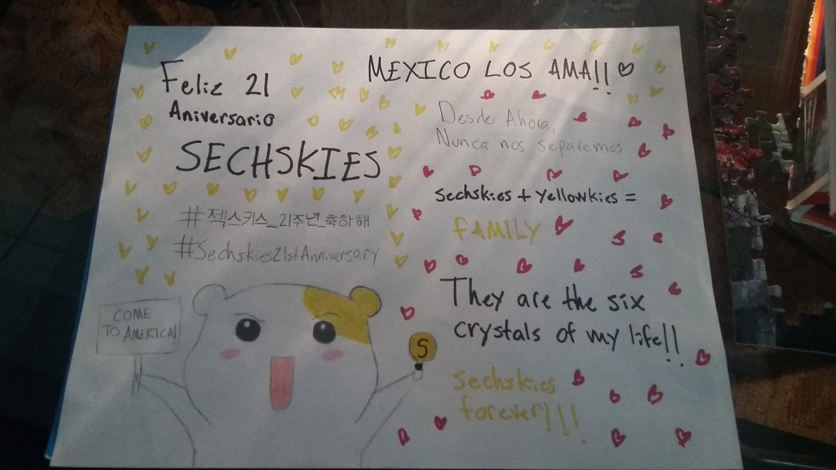 BAEKEXOF1's tweet photo. Desde ahora nunca nos separemos! Cinco en el escenario pero 6 en mi corazón 💛💛 
#젝스키스_21주년_축하해 #Sechskies21stAnniversary https://t.co/Bn5S52Pd2q