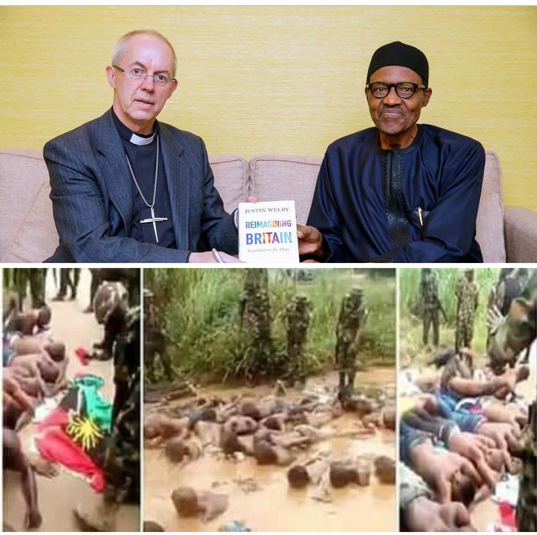 DiobuZone_PH's tweet image. The Marriage Of The Dark Ones : Step Forward @JustinWelby and @MBuhari, the former claims to be head of Anglican Church But Turns Blind Eyes To The Atrocities The Latter Commits Against Christian Biafrans In Nigeria. 
Almighty Lord, Let This Monster Called Nigeria Be Destroyed