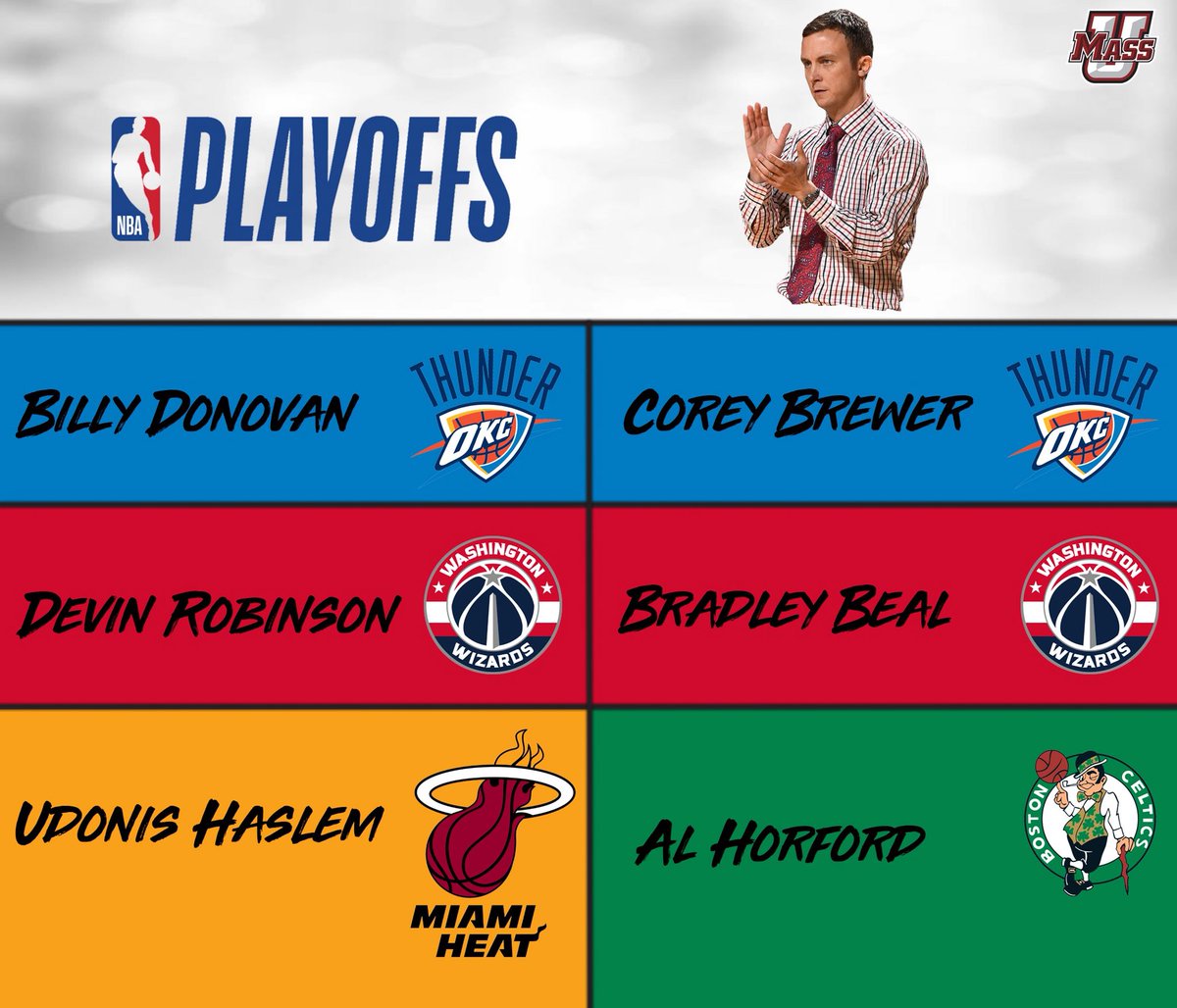 UMassMBB's tweet photo. A lot of ties to @CoachMattMcCall in these @NBA Playoffs. Best of luck to all of them! #UniteTheMasses https://t.co/UTuFfaFO84